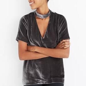 MADEWELL Choker V Neck Velvet Short Sleeve Small S